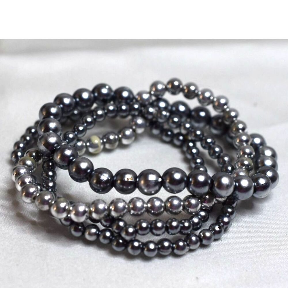 4 Criss Cross Shades Of Gray Trendy Y2K 5" Stretch Statement Bracelets